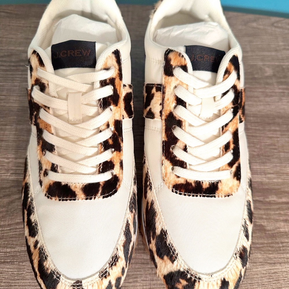 J.Crew Size 8.5 Trainers w/Calf Hair Leopard Print
